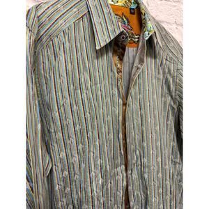 Robert Graham Men's Button Up Tailored Fit Flip Cuff Vibrant Striped Shirt MED